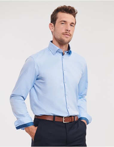 R-R-964M-0-Mens L/S Tailored Contrast Herringbone Shirt